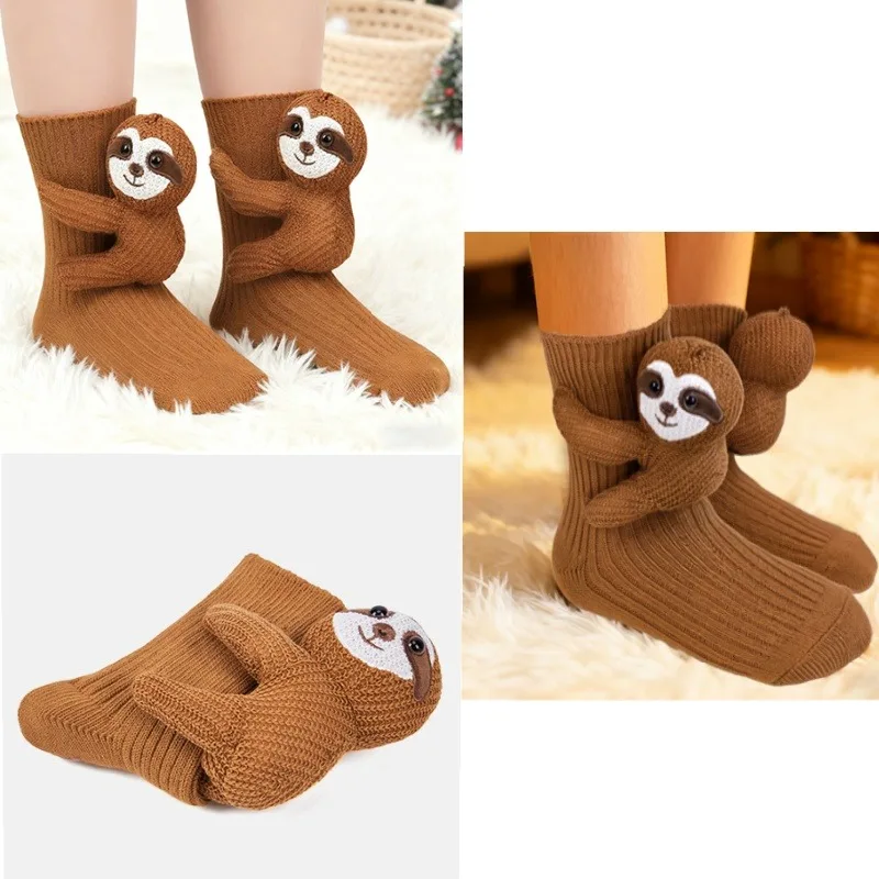 High Quality 3D Knitted Cute Animal Floor Socks Fun Novelty Handmade Crocheted Warm Socks Cubic Sloth Panda Christmas Gifts