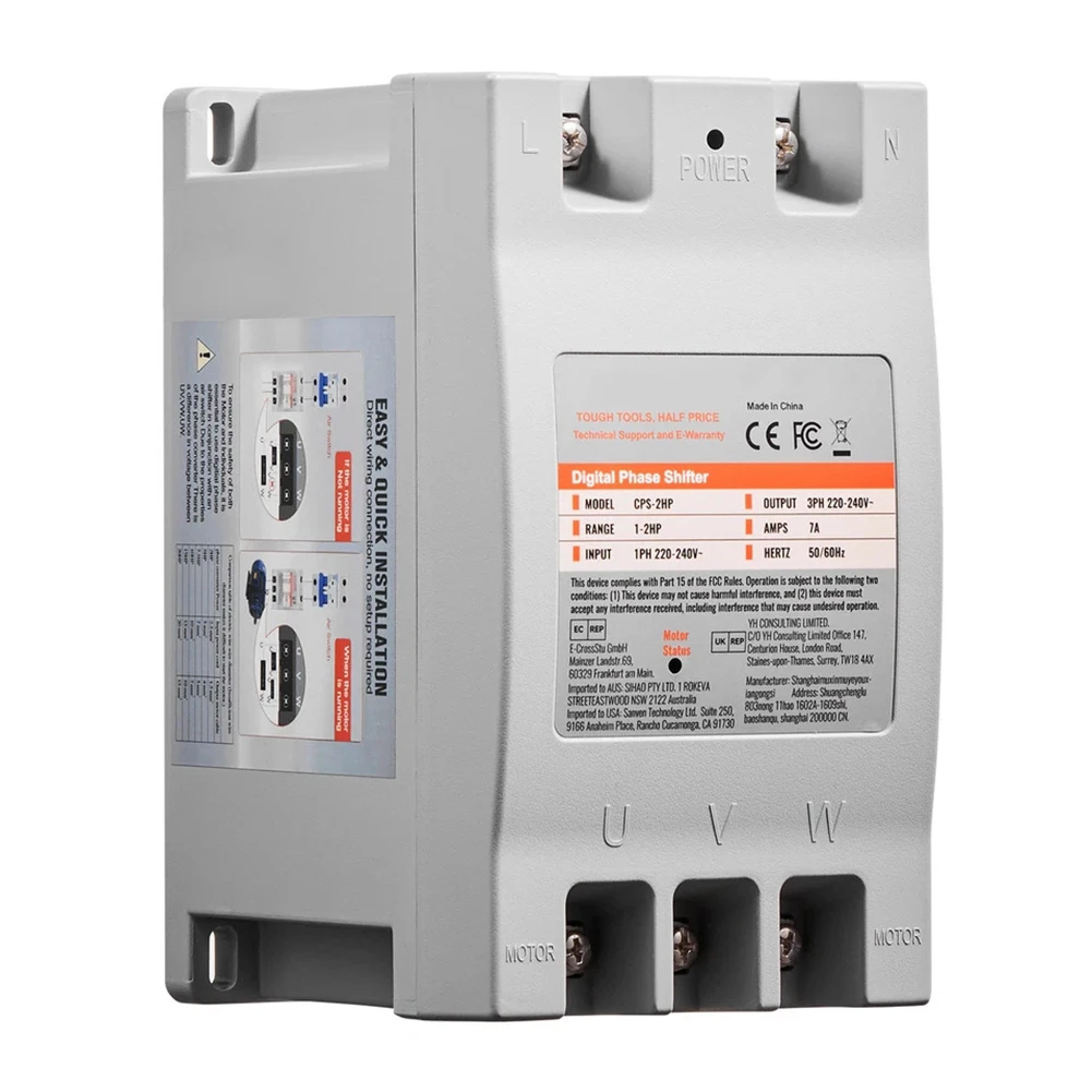 2HP 7A 220V 240V Single to 3 Phase Converter Digital Phase Inverter with Overload Protection Metal Enclosure 187x105x133mm