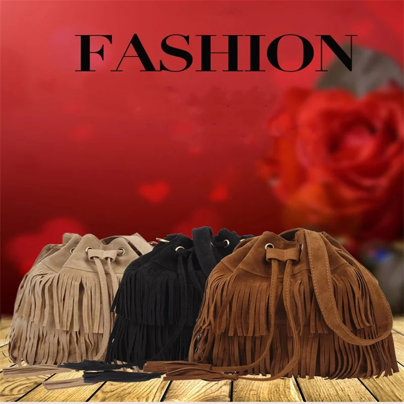 2023 Faux Suede Fringe Women Messenger Bags Tote Luxury Fashion Ladies Handbag Tassel Shoulder Vintage Crossbody Female Handbag