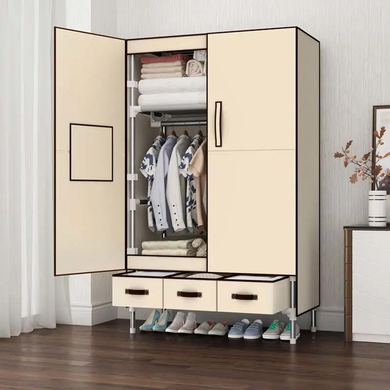 Simple wardrobe for rental housing, household open door, sturdy and durable cloth wardrobe, reinforced steel pipe for storage