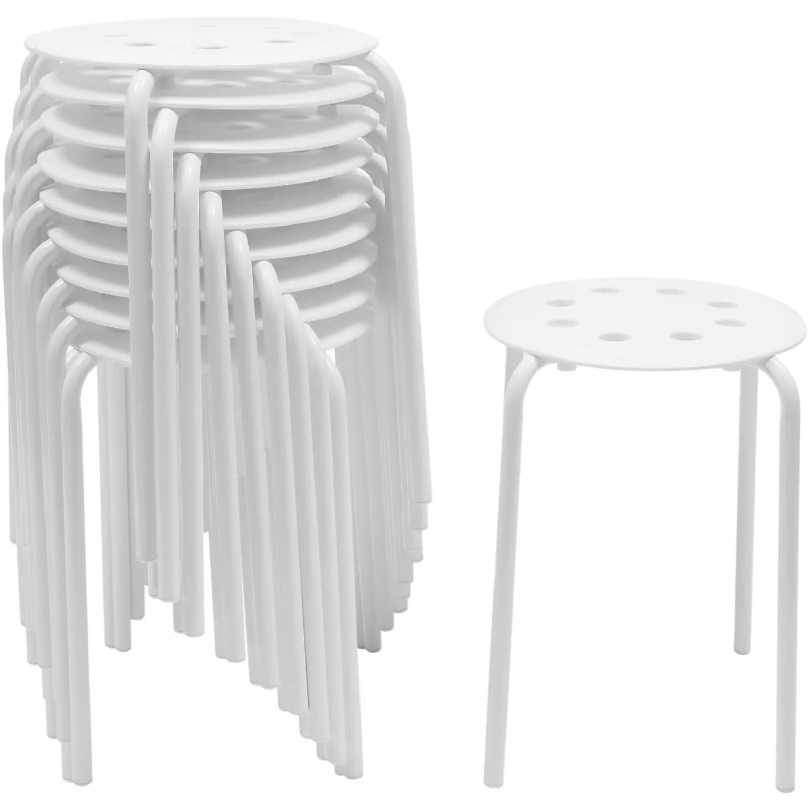 BYMAOCAR 10Pcs Stackable Plastic Stools, 17 Inch Metal Frame Backless Round Top Stool Portable for School Home Office Kitchen
