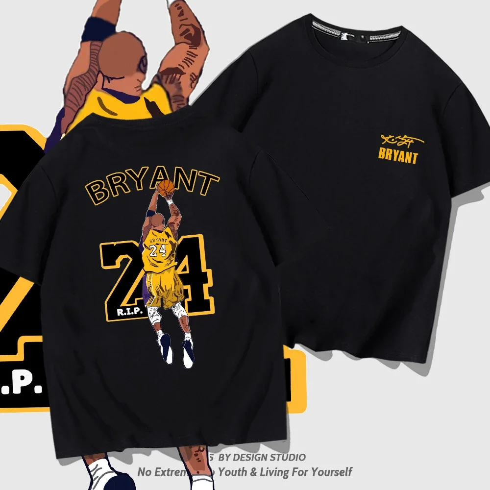 Summer Basketball 3D Printed Short Sleeved Shirt Kobe Bryant 24 Back Commemorative Cotton Shirt