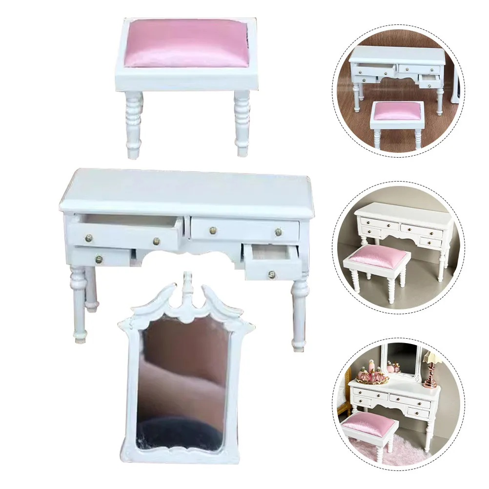 

1Set Dollhouse Bedroom Furniture Vanity 1:12 Scale White Miniature Makeup Table Drawers Scene Decoration Makeup Table Toy
