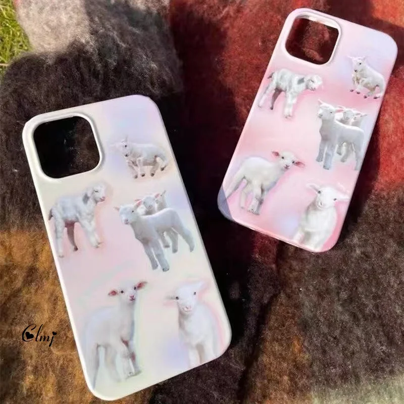 Clmj Cute Vintage Millennial Lamb Y2K Phone Case For iPhone 14 Plus 11 12 Mini 13 Pro Max XR XS X 7 8 Silicone Protective Cover