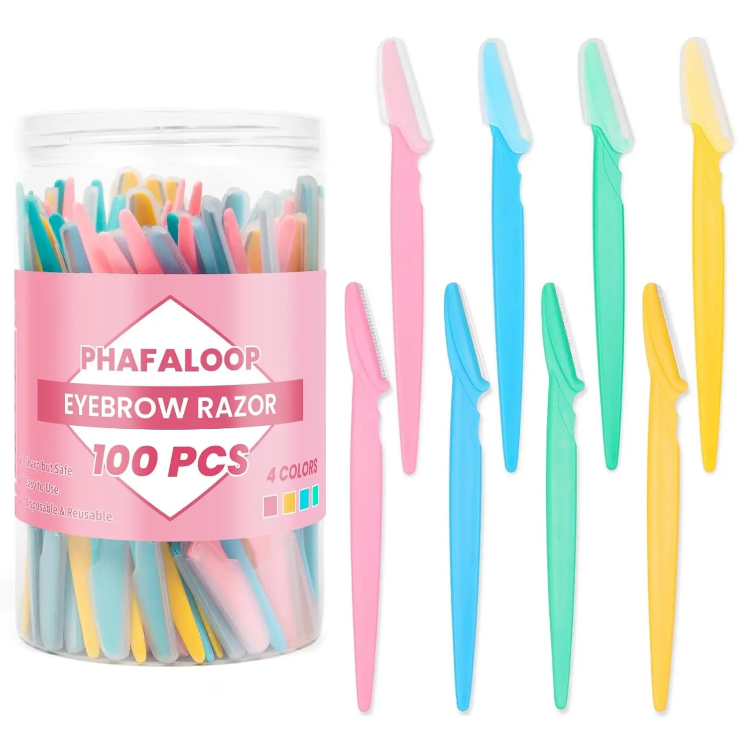 

Набор из 100 бритв для бровей и лица для гладкого бритья, безопасные, с защитным колпачком