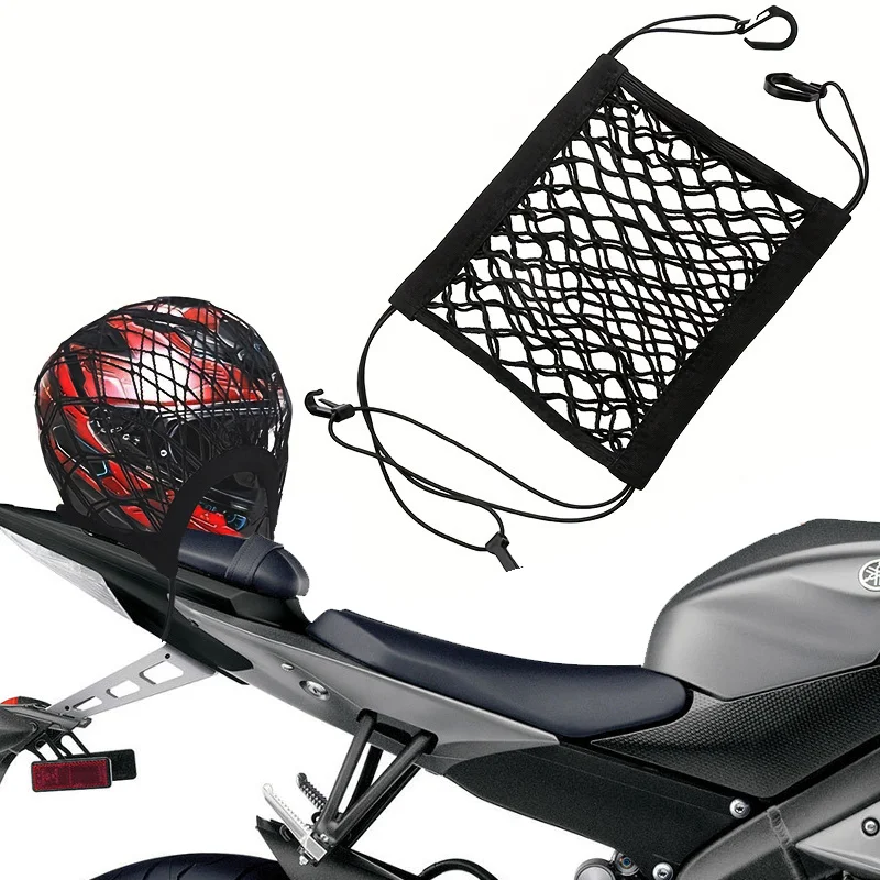 High Elastic Motorcycle Cargo Net: Double Layer for Helmet Storage with Hooks-Luggage Net, Ideal for Motorbike Travel Essentials