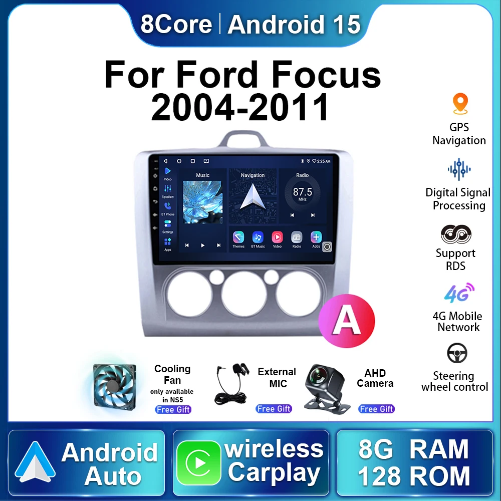 

Беспроводное автомобильное радио Carplay для Ford Focus 2 Mk2 2004 2005-2011 Android15 авторадио мультимедийный плеер стерео навигация GPS 5G