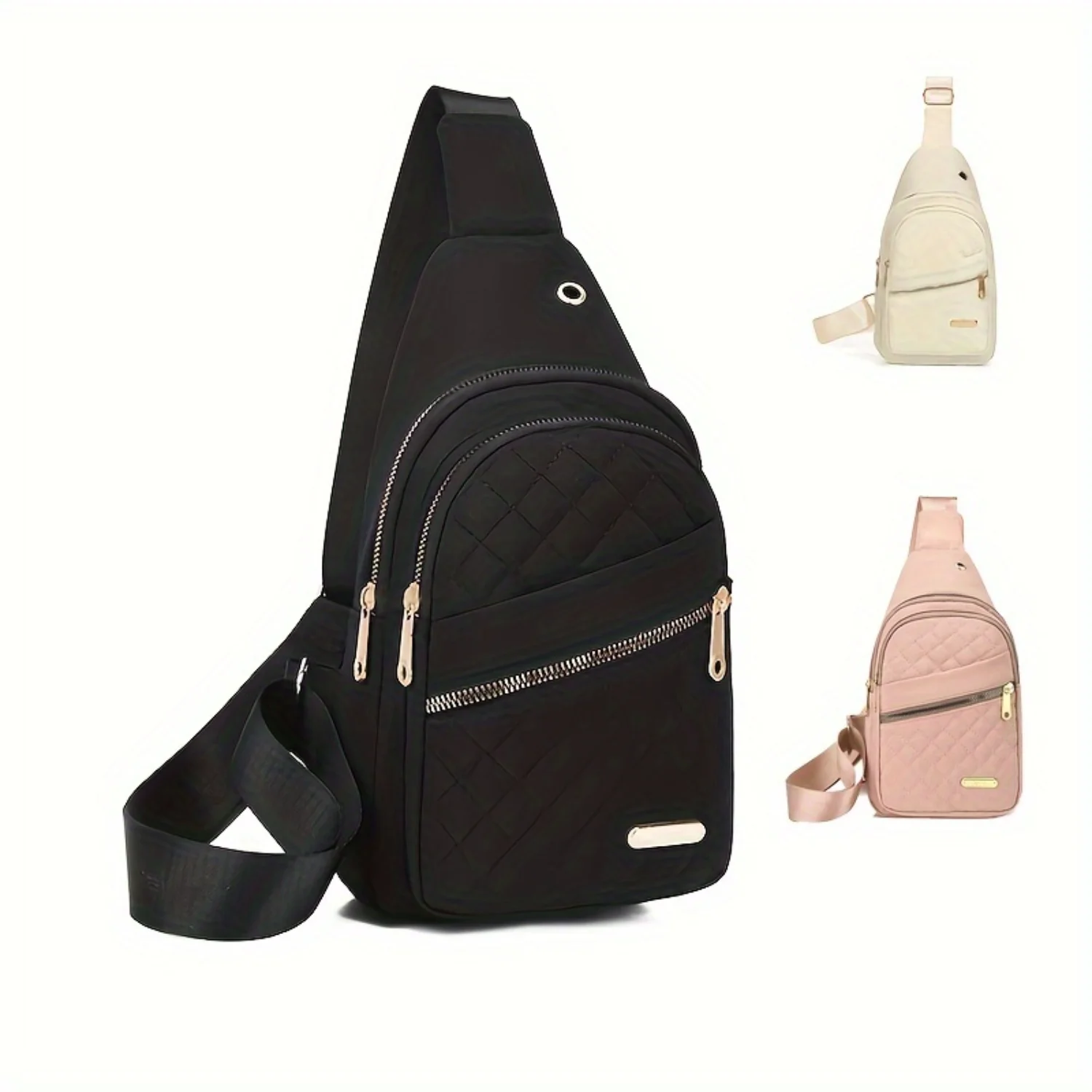 

Men's Argyle Quilted Chest Backpack, Casual Nylon Crossbody Bag, Outdoor Travel Bag With Earphone Hole