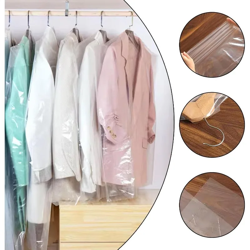 10Pcs Clear Garment Bags, 60 x 90cm Plastic Dust‑Proof Dress Suit Cover Protector for Coat Shirt Dresses Sweater