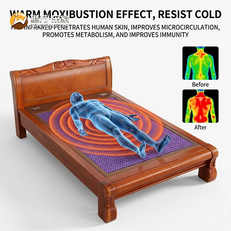 Coofull Jiwan Lejia Amethyst Crystal Wooden Heating Therapy Bed with FIR Hot Stone Massage Table for Spa & Clinic