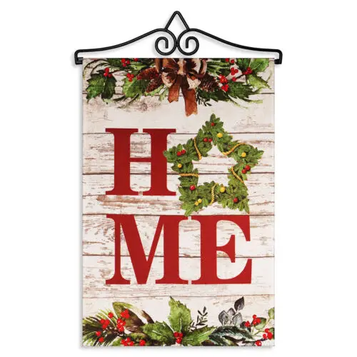 Hanger 14IN & Garden Flag Home Wreath on Rustic Wood 12x18IN Printed DS Blockout