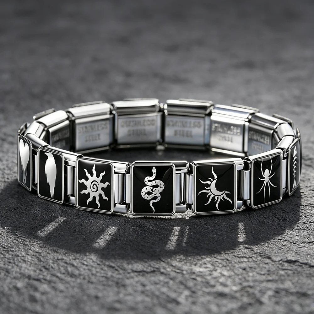 Original Design Gothic Punk Retro Schlangen-, Spinnen- und Fledermaus-Motiv Italienische Gliederkette 9mm Armbandherstellung Perlen DIY Edelstahl Schmuck Geschenk – Detail 2