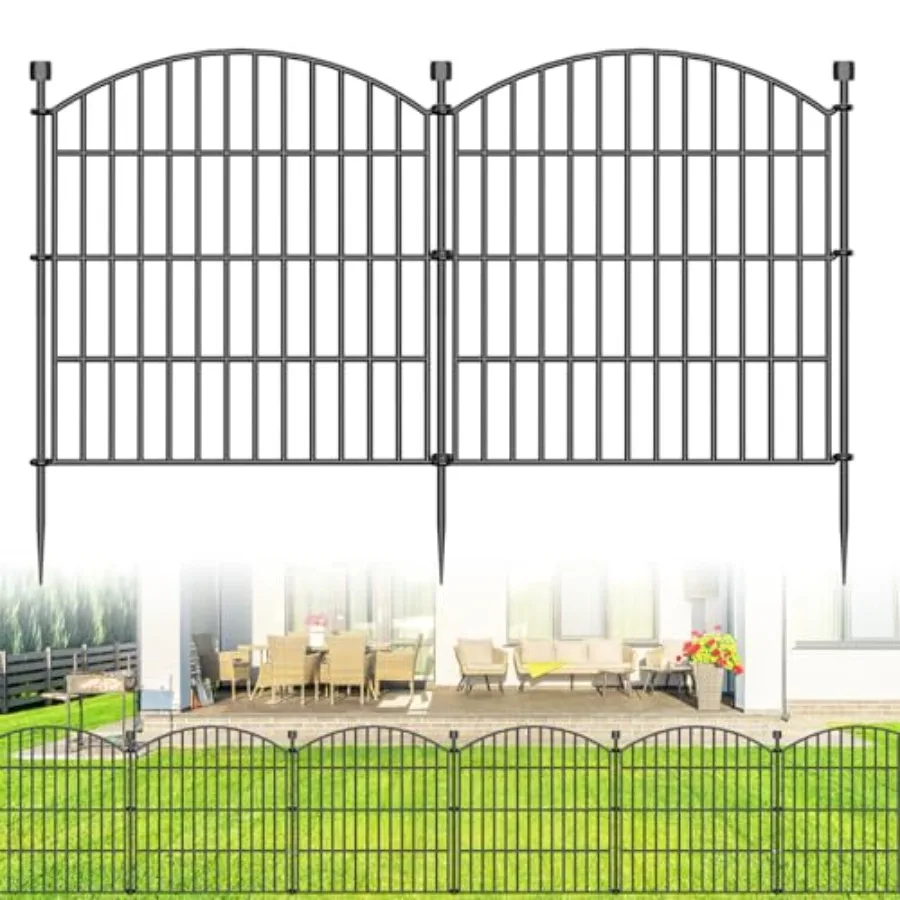 

10 Panels No Dig Decorative Garden Fence Animal Barrier - 24 in H x 20 ft (L) - Dog Fence Outdoor for Yard Rabbits and Small Pe