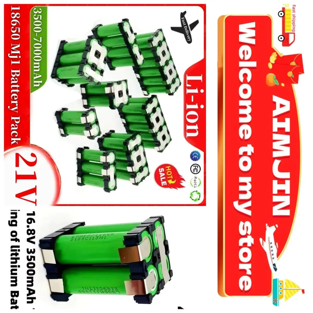 

3500mAh / 7000mah 2S1P 3S2P 4S1P~5S2P 6S2P MJ1 18650 battery pack custom MJ1 18650 battery welding battery pack 7.4V to 25.2v