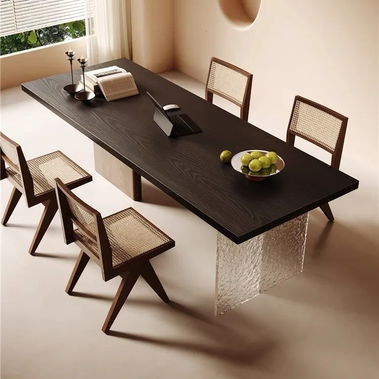 Creative Solid Wood Dining Table Minimalist High-end Ash Wood Rectangular Eating Table Household Nordic Log Large Board Table