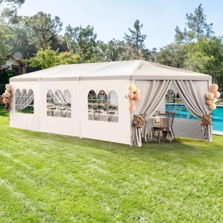 10x30 White Party Tent with 8 Removable Sidewalls Waterproof White Canopy