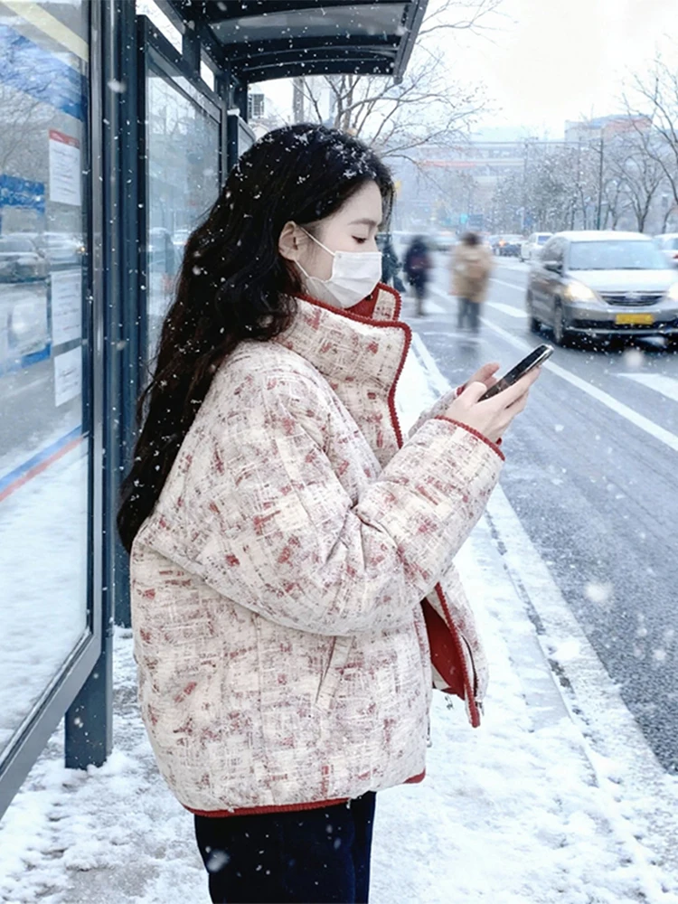 

Korean Sle ort Cotton Jaet Women's Winter Warm Bread Coat Cact Size Cute Design Commute Friendly Loose Fit Zipper Cl...