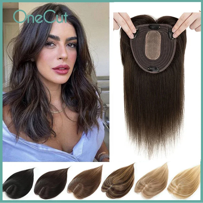 Gerade Seide Top Base Topper Schweizer Spitze Clip In Frauen Toupet mit Pony atmungsaktiv 100 % echtes menschliches Haarteil blonde Farbe Perücken