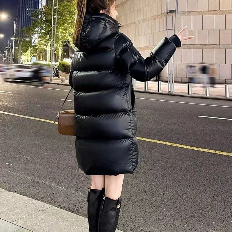 Chaqueta de plumón de algodón con capucha para mujer, Abrigo acolchado largo, cálido y esponjoso, Parkas de moda, ropa de nieve, Invierno