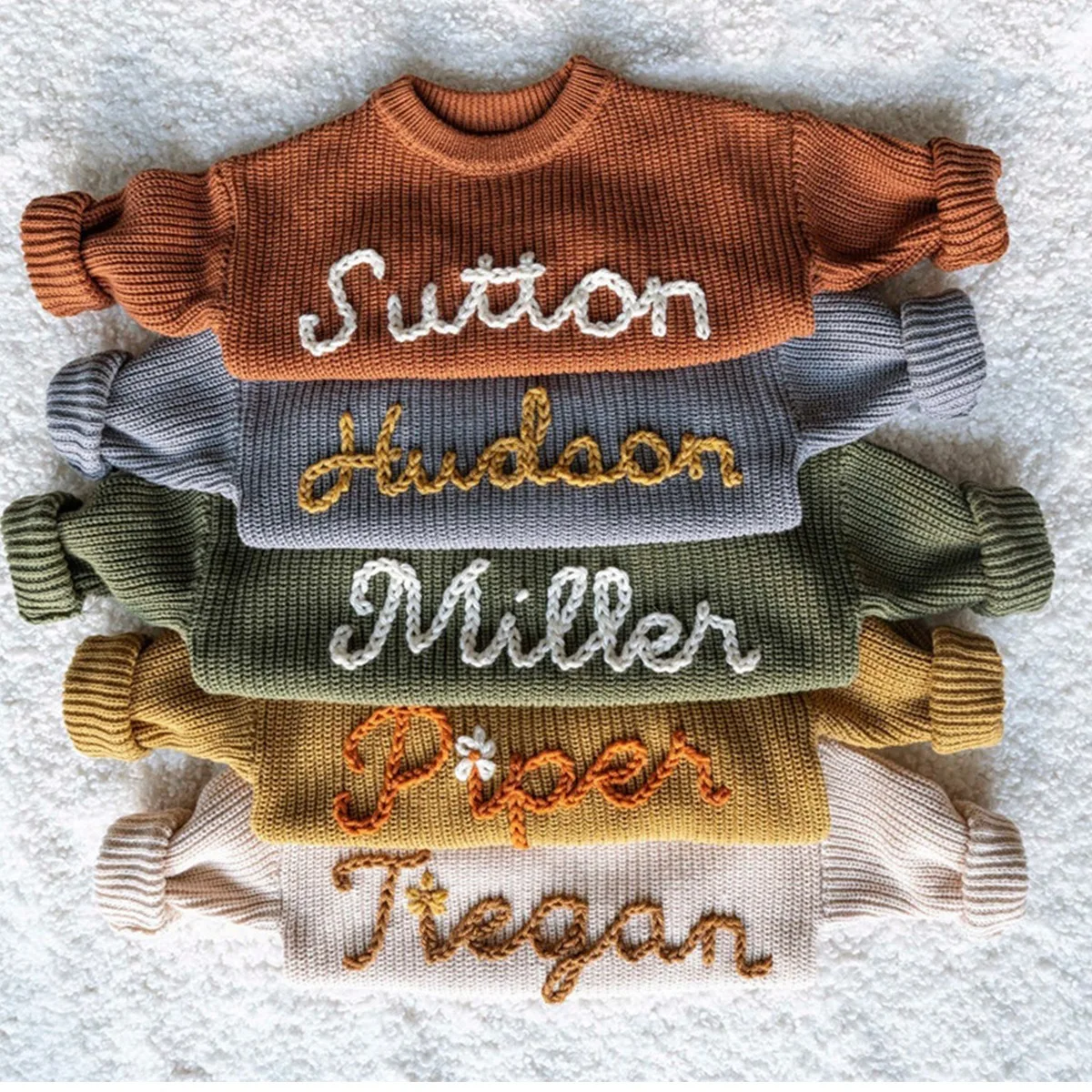 Custom Knit Children Winter Sweaters  Long Sleeve Loose Top Baby Cotton Sweater Personalized Name Baby Boy Sweater Girls