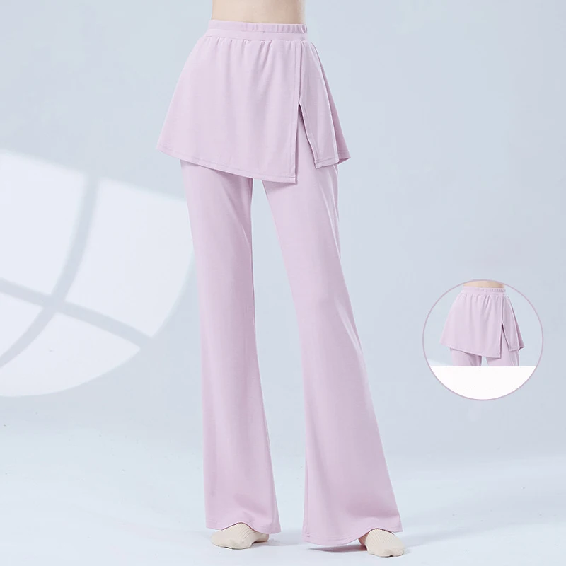 الرقص الحديث بانت المرأة طويلة متوهج بنطلون مرونة الخصر تقسم تنورة التفاف الباليه مرحلة ممارسة اليوغا ملابس غير رسمية جرس أسفل