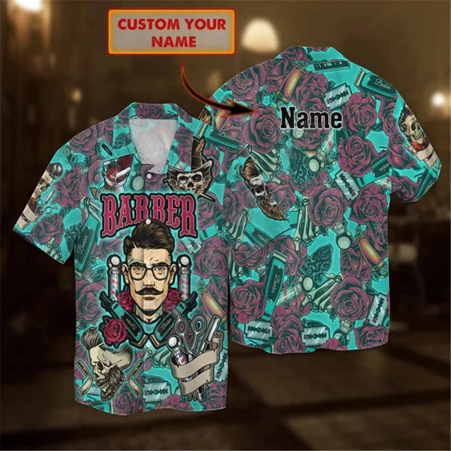 Barber Shop hawaiian shirt Barber gift Gift For Hair Dresser Salon 3D Printed T shirts Summer Funny Beach Short Sleeve Casual