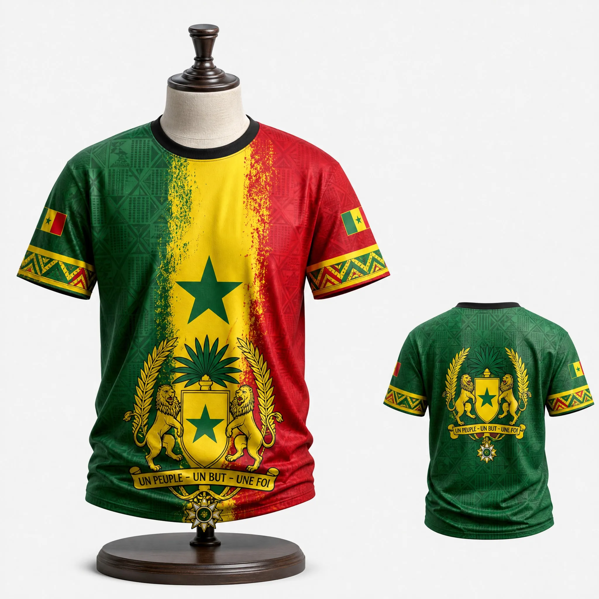 Senegal Mens Tricolor Crest Graphic Tee Green Red Short Sleeve Fan Shirt Street Stadium Casual Heritage Pride Top Summer Daywear