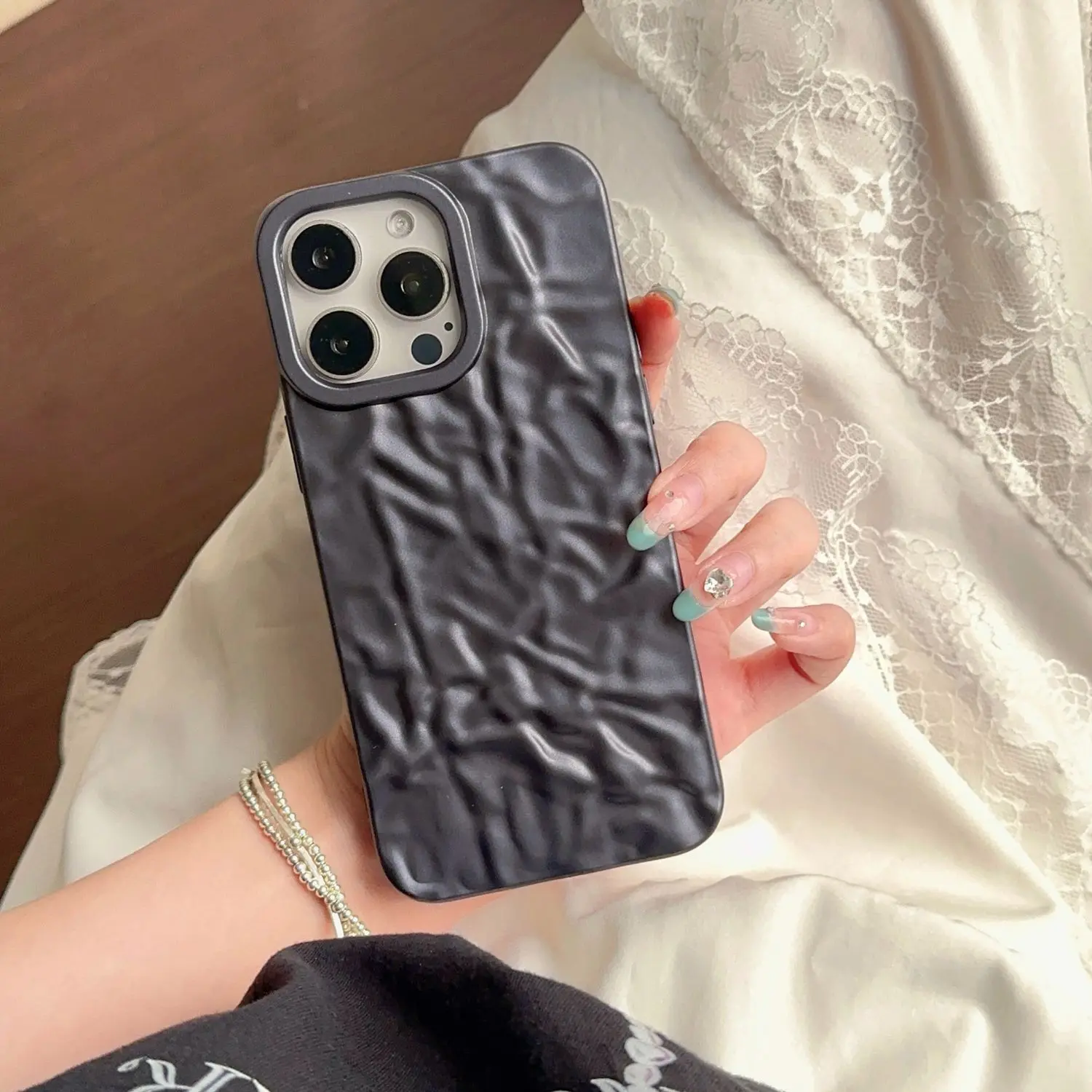 Luxury Plated Matte Black Silver Tinfoil Phone Case for iPhone 13 11 12 14 15 Pro Max X XS Max XR 15Plus Soft Silicone Cover