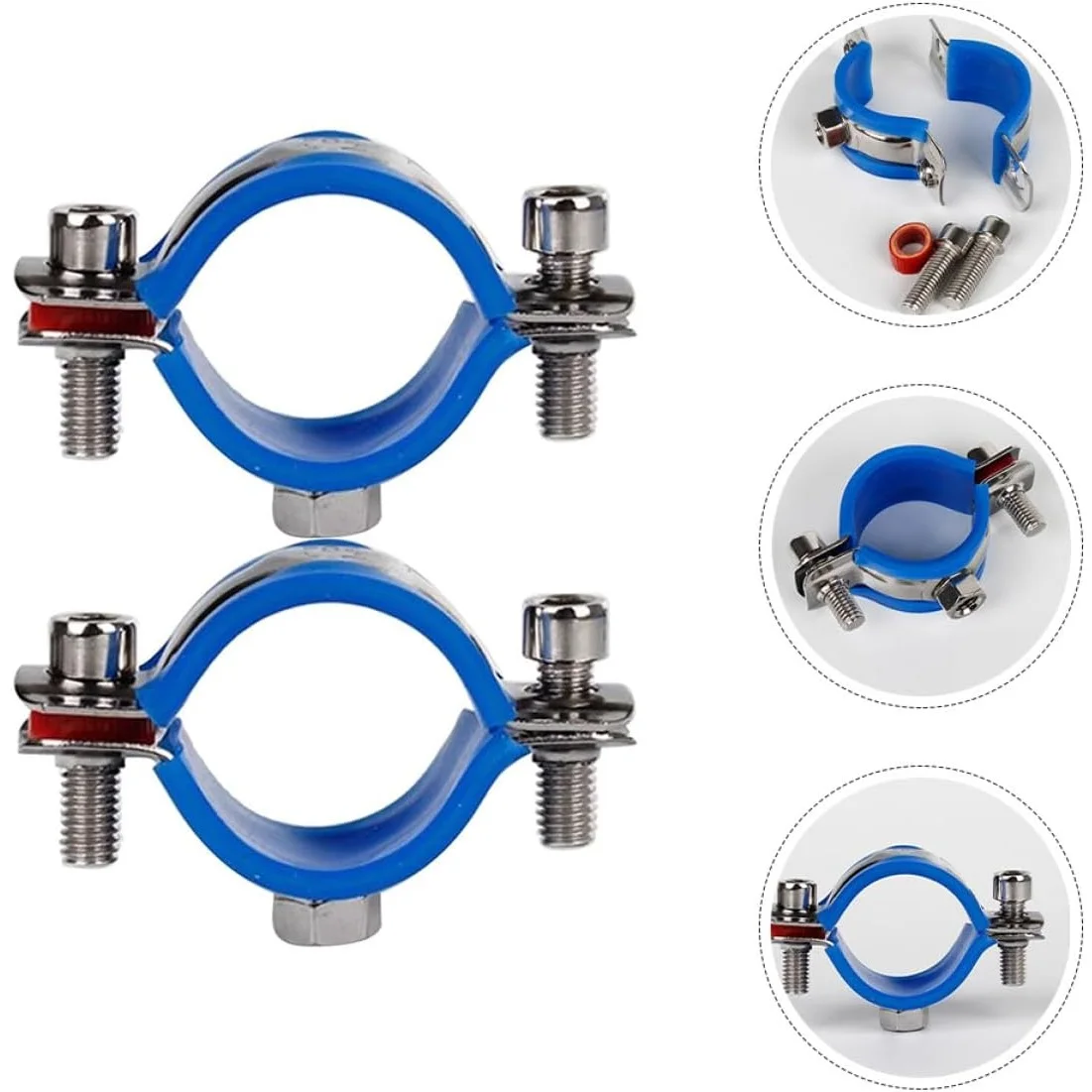 2PCS Round Hose Clamp 19-108mm PPR/PVC Nut Hoop Tube 304 Stainless Steel Pipe Hanger Rubber Bracket Clamp Support Clip Holder