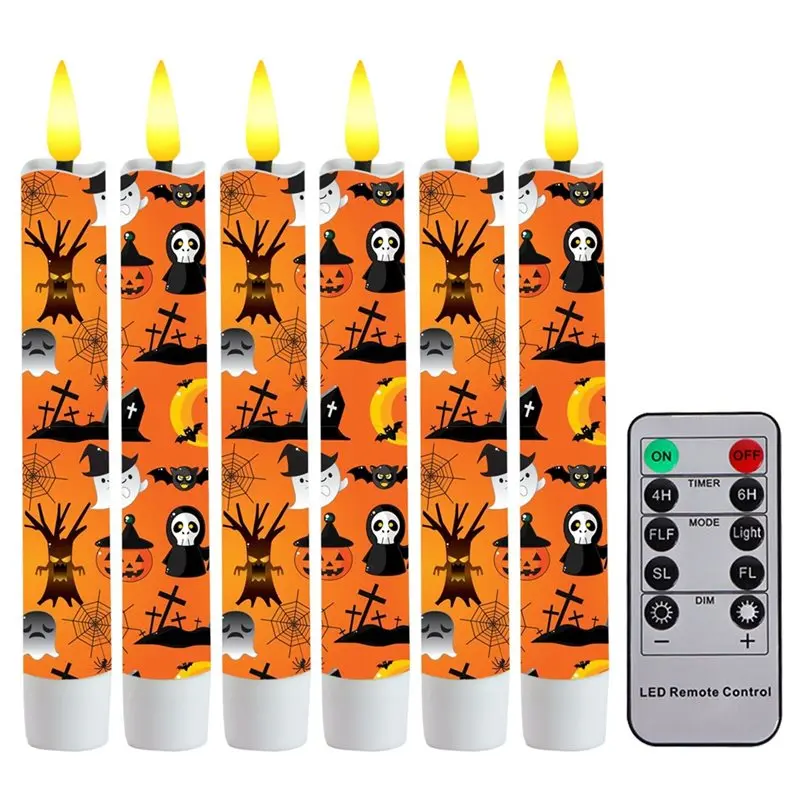 ABUG-Halloween Flameless LED Taper Candles 6 Pcs Haunted For Table Centerpiece For Table Centerpieces Mantel Decor D