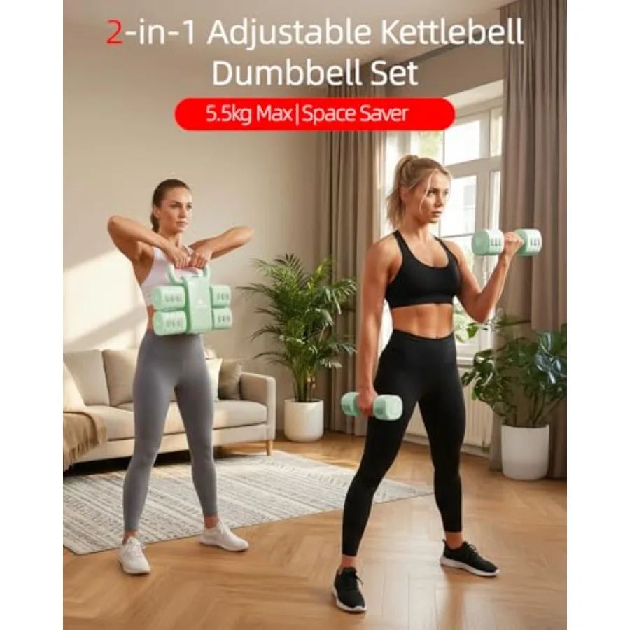 Home gym dumbbell set: 4-in-1 adjustable weights with kettlebell grip converter steel construction black and gray space-saving view 2