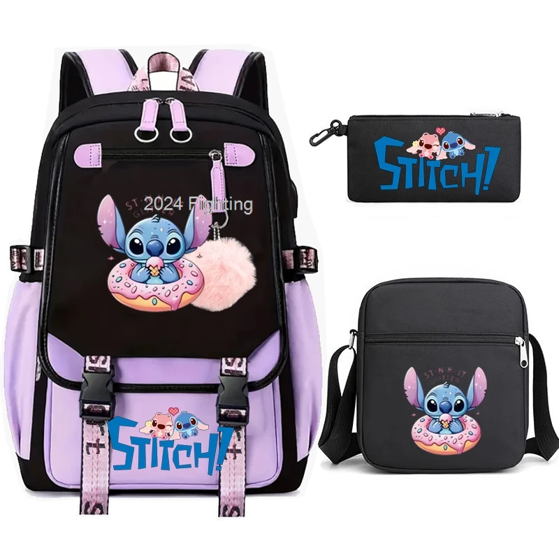 3pcs Lilo And Stitch Backpacks with Shoulder Bag for Women Laptop Teens School Bags Comfortable Travel Set Casual Mochilas