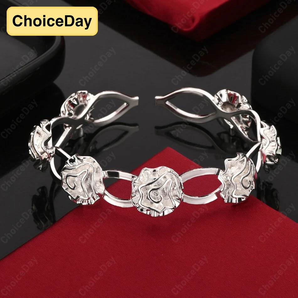 

ChoiceDay 925 Sterling Silver Exquisite Rose Open Bracelet for Women Temperament Fashion Gift Charming Accessories