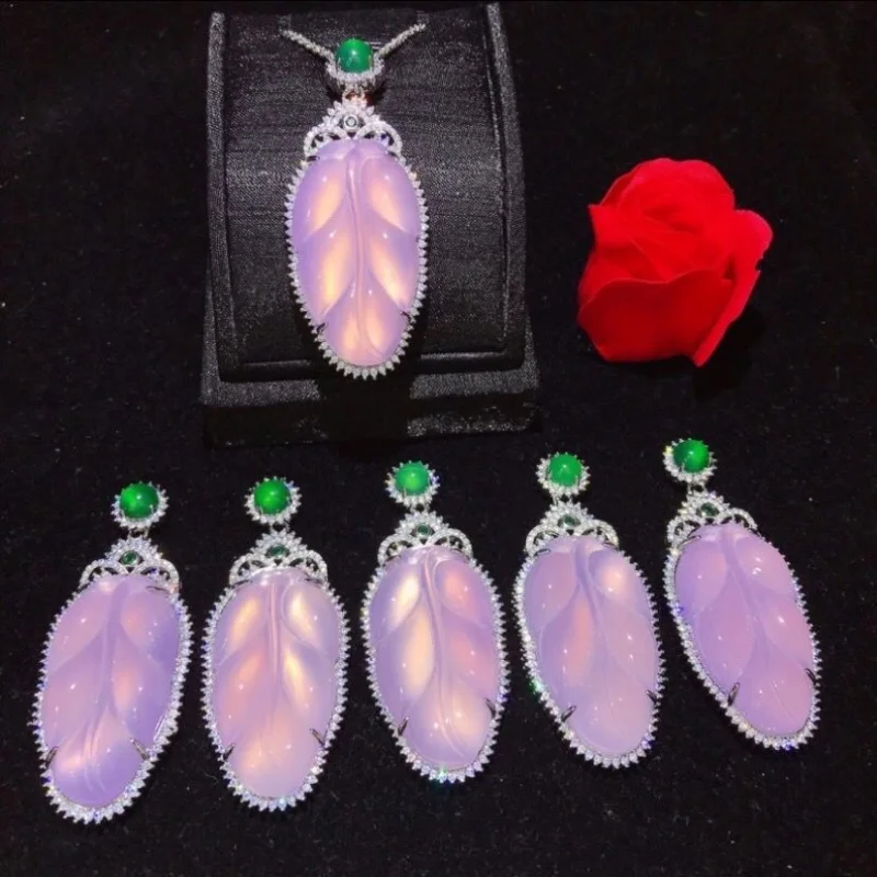 Factory Wholesale 925 Silver Plated Inlaid High Ice Rose Chalcedony Leaf Pendant Violet Agate Descendants of the Rich Pendant