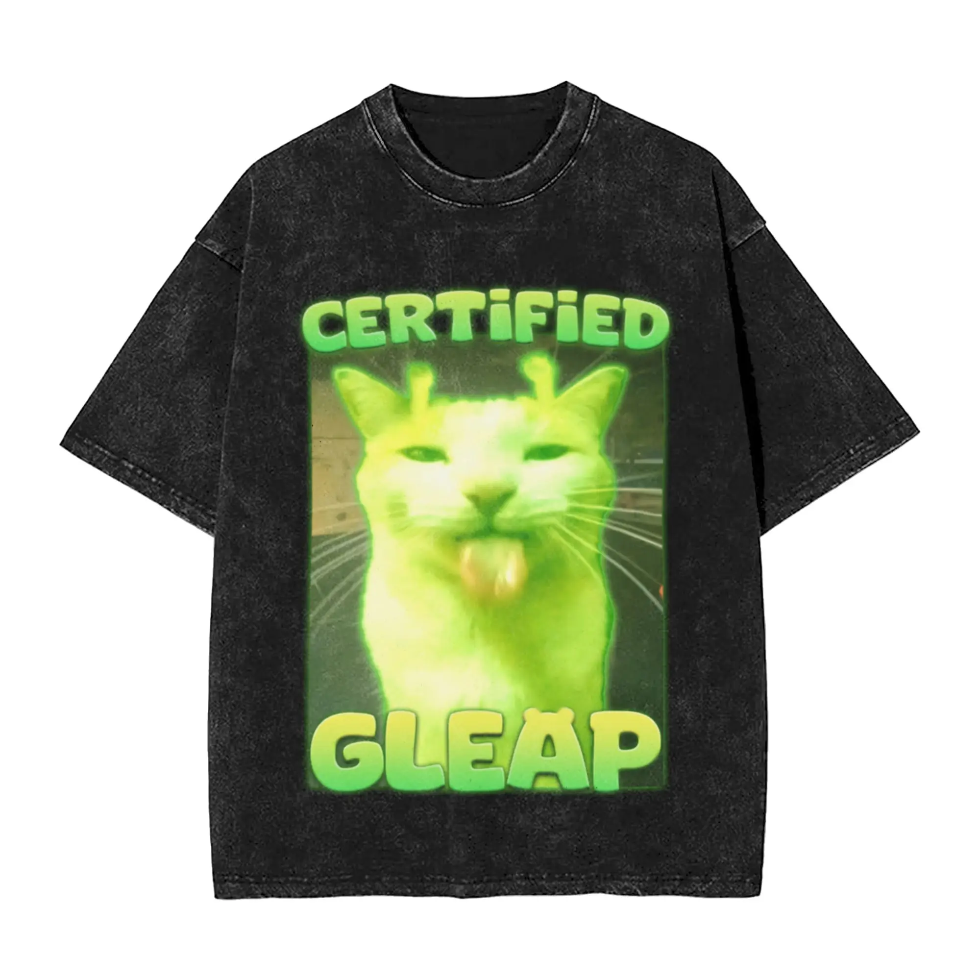 Funny Alien Brainrot Cat Meme Gifts Unique Cool A Vintage Oversized Cotton Unisex T-Shirts