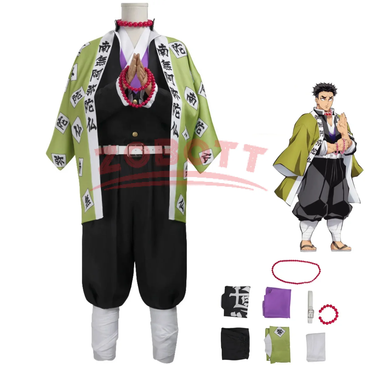 Anime Himejima Gyomei Cosplay Kostüm Mönch Druck Äußere Drapieren Perücke Team Uniform Armbänder Mann Halloween Karneval Anzug
