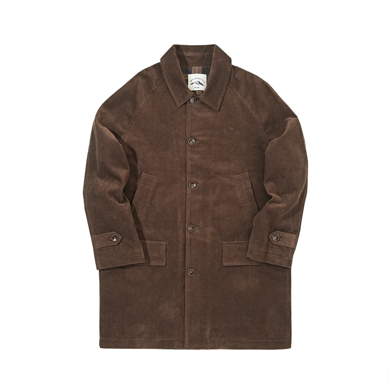 

American Retro Men's Spring and Autumn High-quality Medium Long Windbreaker Jacket Corduroy Striped Velvet Raglan Sleeve Coat