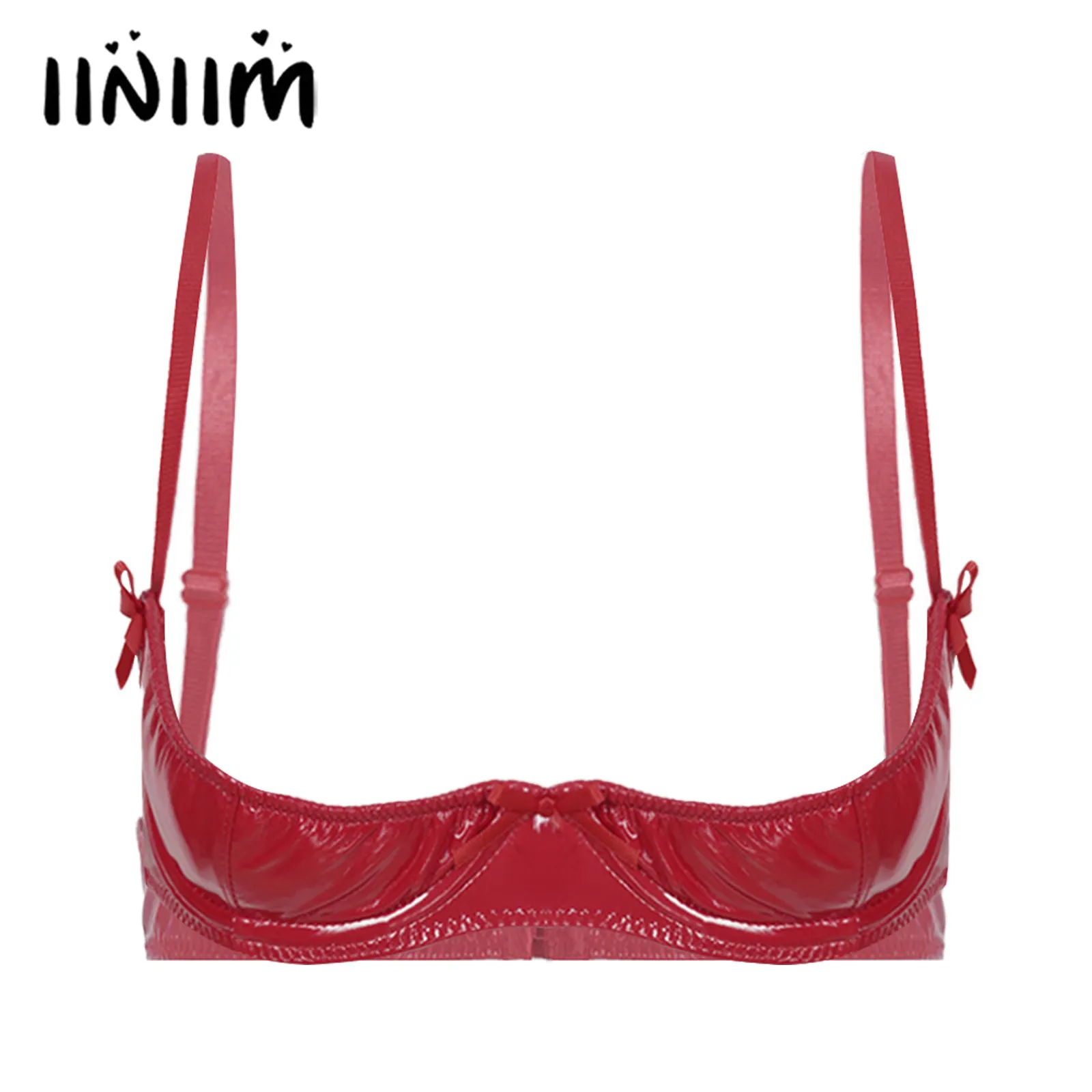 

Womens Lingerie Glossy Patent Leather Underwired Design Bra Underwear Adjustable Shoulder Straps Unlined Brassiere Underwear