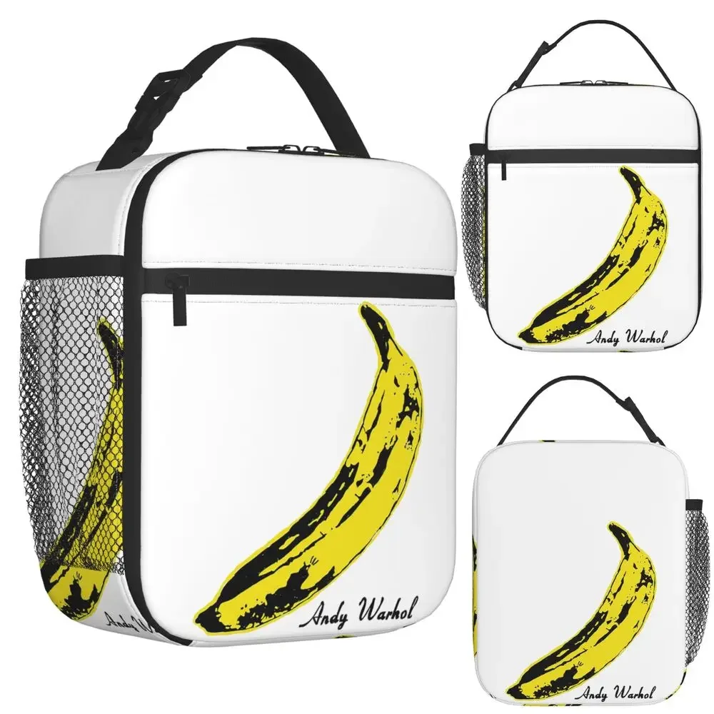 Andy Warhol Sunset Cat Cattle Banana Insulated Lunch Bag for Women Kids Portable Food Boxes Thermal Lunch Box Tote