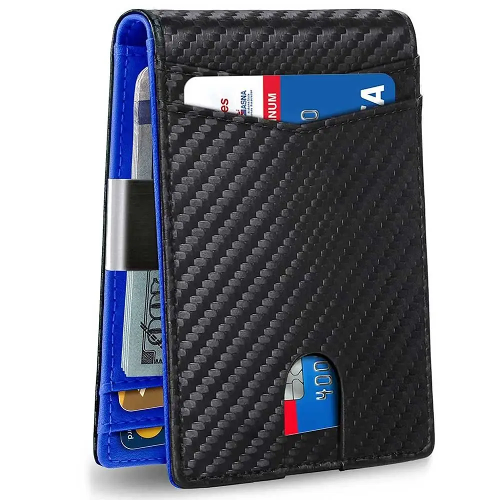 

Slim Front Pocket ID Credit Card Holder RFID Blocking with Money Clip Anti-scan Mens Slim Wallet Leather Wallet