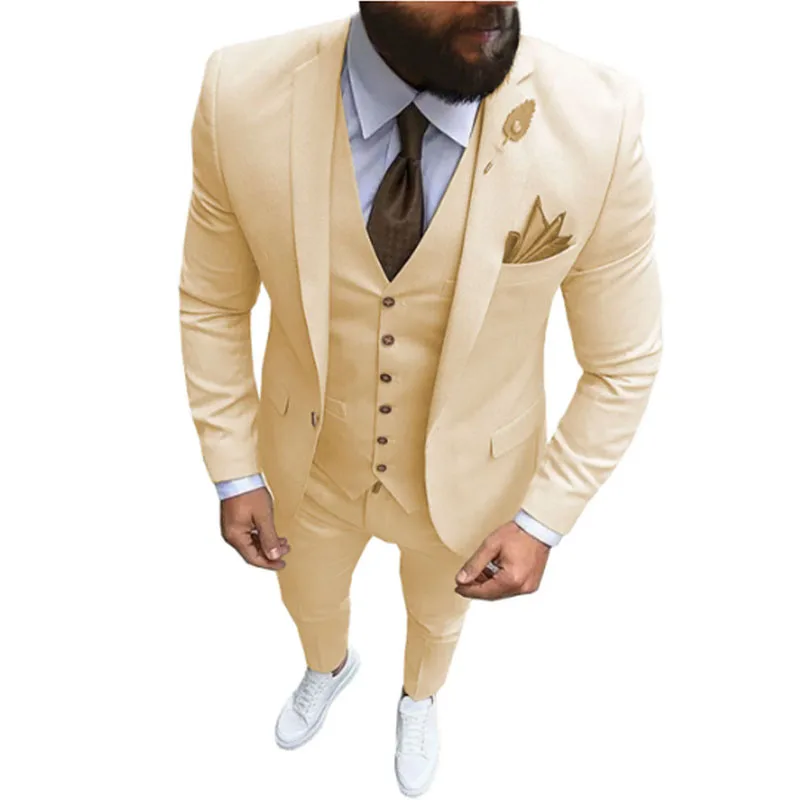 Garnitury męskie 3-częściowe Slim Fit Formalne Casualowe Biznesowe Szampańskie Klapy Formalne Smokingi na Ślub Drużbowie (marynarka + Spodnie +