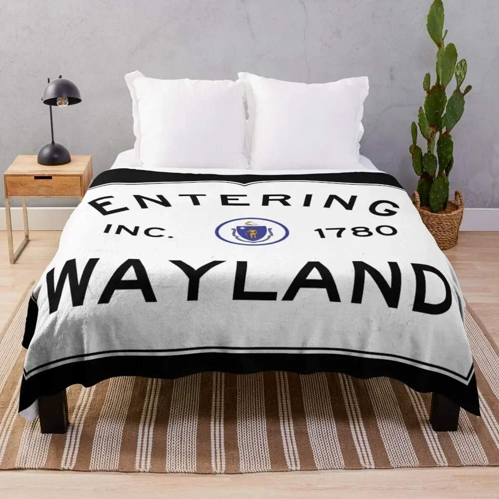 

Entering Wayland Massachusetts - Commonwealth of Massachusetts Road Sign Throw Blanket Sofa Vintage Blankets