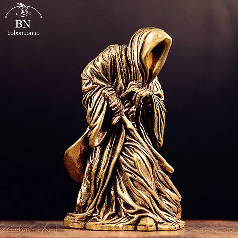 brass Holy Death Statue Standing Religious Decorative Figurine Grim Reaper Holding Scythe Statue Altar Halloween