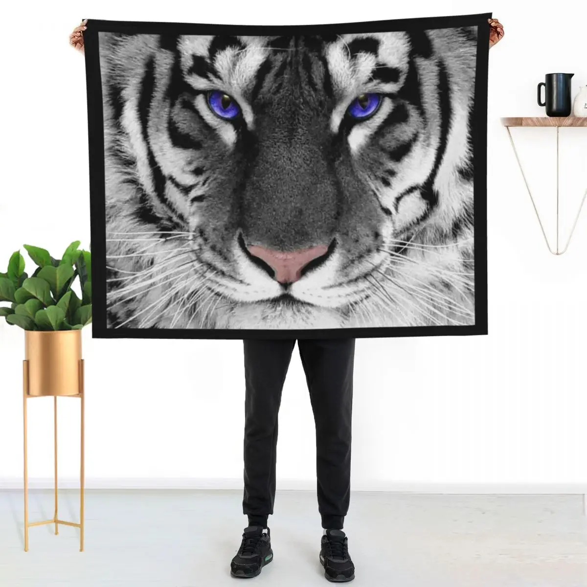White tiger monochrome and colour Throw Blanket Versatile Cozy Throw Blanket for All Occasions