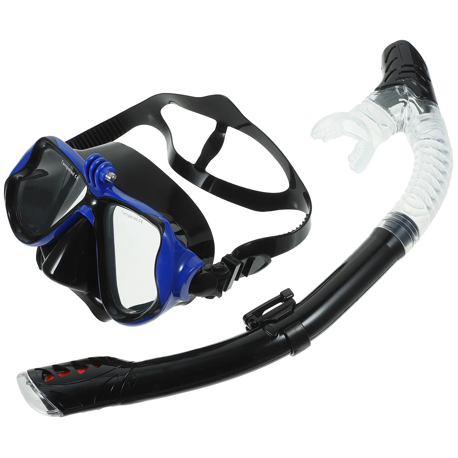 

Adult Snorkeling Scuba Diving Mask Set Tempered Glass Pc Frame Elastic Headband Anti-Fog Breathing Tube Blue Water Diving