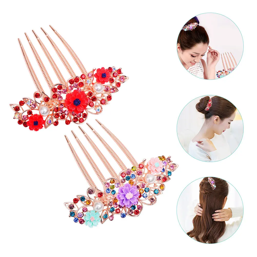 

2 шт. женские расчески для волос, заколки из сплава с цветами и стразами, свадебные аксессуары для волос, украшения для головы на свадьбу, вечеринку, день рождения, женские головные уборы