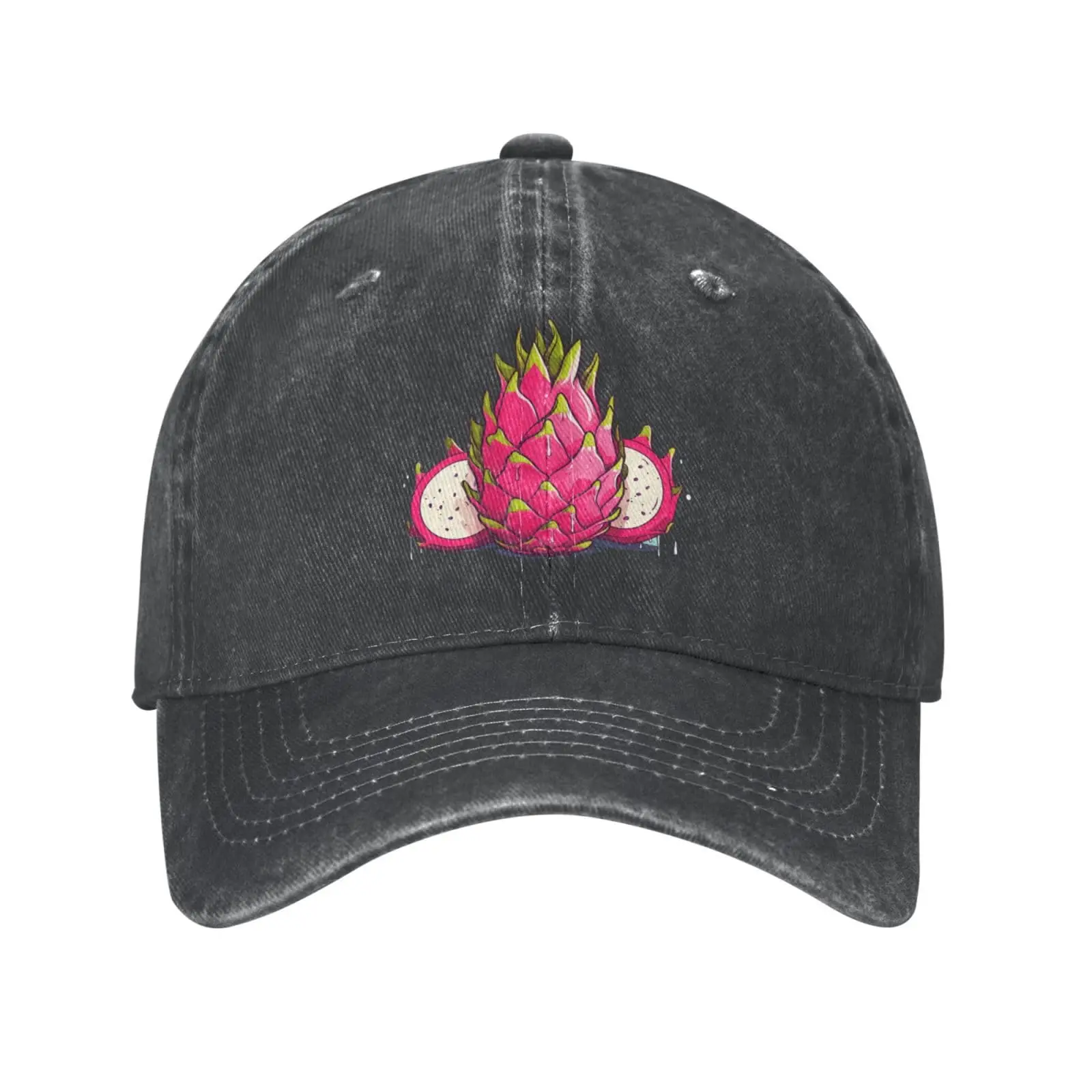 Cartoon Dragon Fruit Vintage Washed Denim Baseball Caps Effortless Style Statement Cotton Fashion Washed Cap Unisex