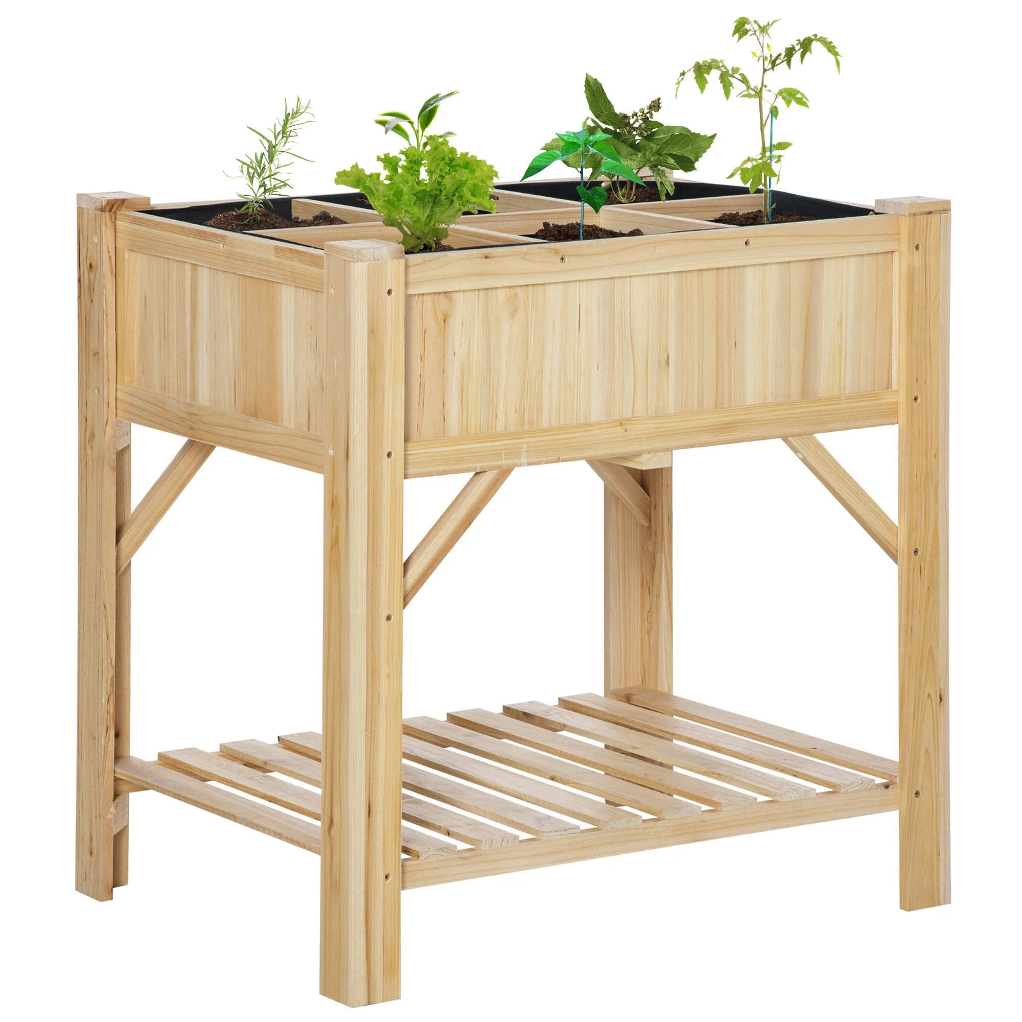 Mesa De Cultivo Urban Garden De 78,5X58X81 Cm Con 6 Compartimentos Y Estante Inferior Para Plantas Y Flores En La Terraza Del Jardín, Color Natural — -48%, 99.04€ Coupon, from 107.29€ – 48% descuento – €107.29