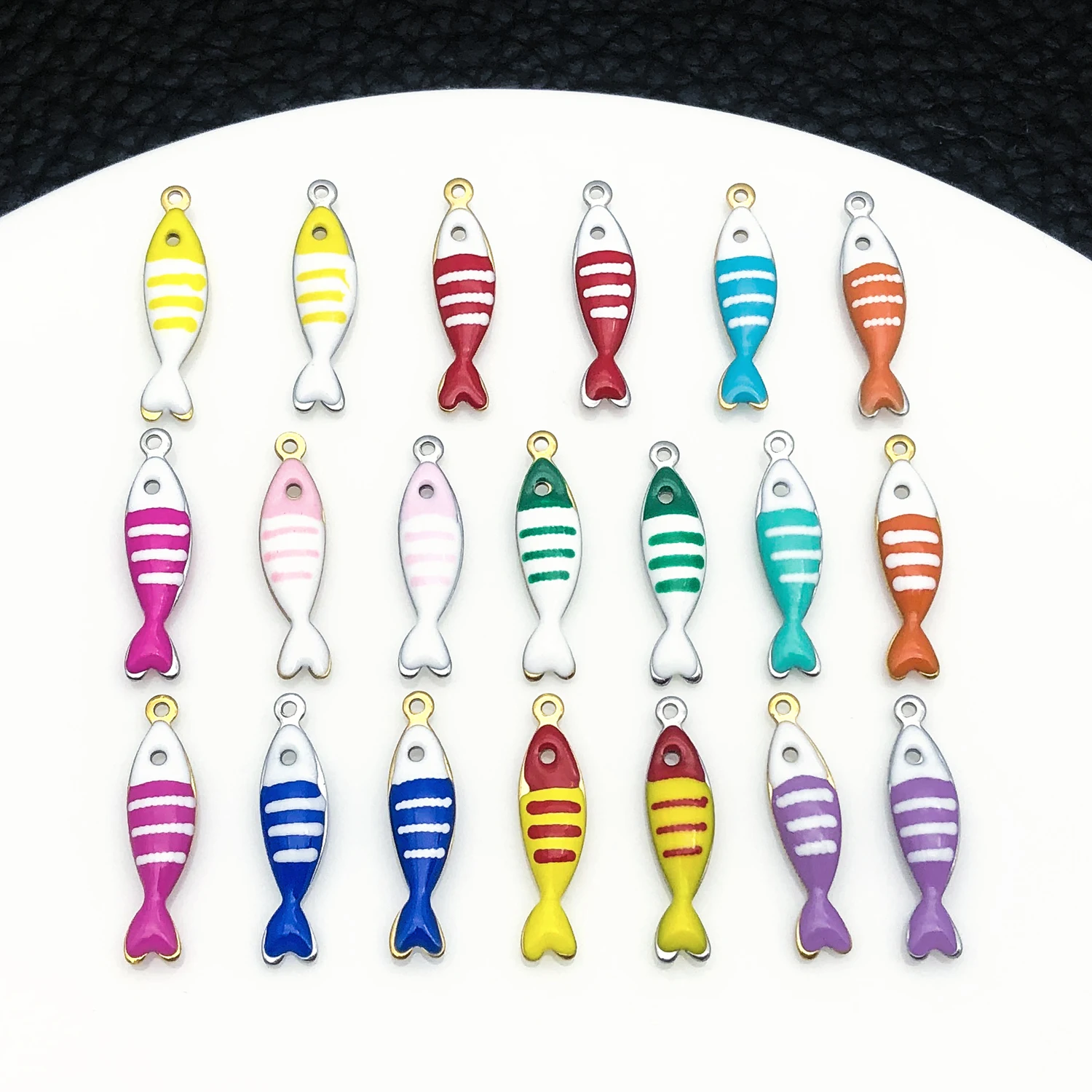 5pcs 5x19mm Stainless Steel Gold Tropical Fish Charms Enamel Pendants for Jewelry Making DIY Necklace Bracelet Earrings view 2