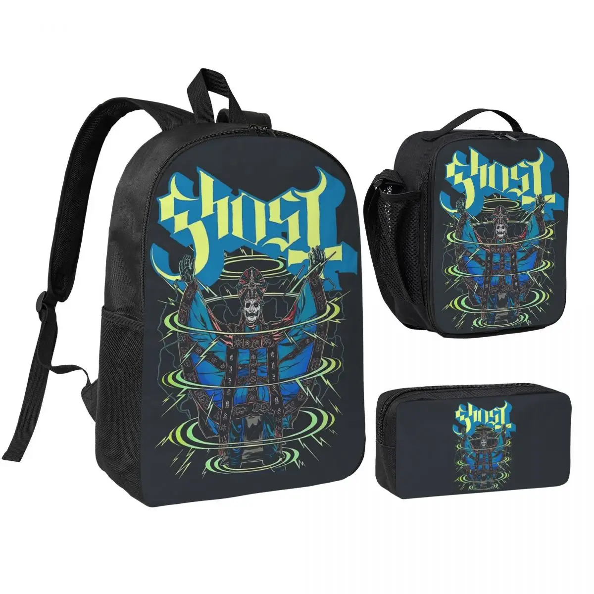 Rock Band Ghost BC Backpack Boys Girls BookBag School Bag Shoulder Bags 3ps Insulated Lunch Bag Pencil Case